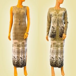 TESS Pleated Leopard Midi Slip Dress with Cardigan